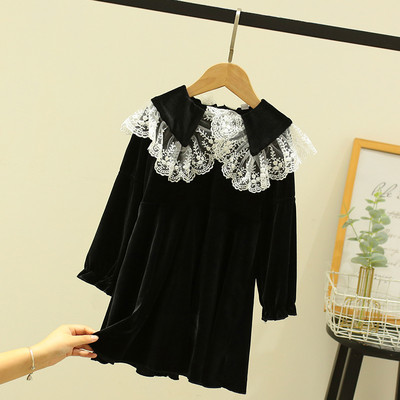 Mūsdienīga bērnu samta kleita ar mežģīnēm