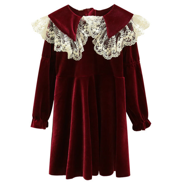 Mūsdienīga bērnu samta kleita ar mežģīnēm