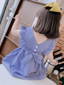 Rūtaina bērnu kleita meitenēm ar lokām un lentīti mugurā