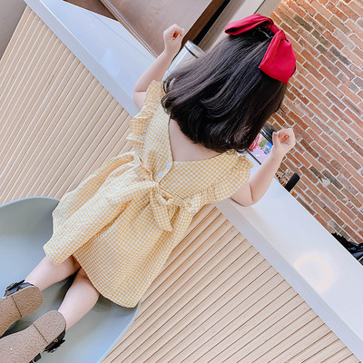 Rūtaina bērnu kleita meitenēm ar lokām un lentīti mugurā