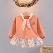 Bērnu pavasara kleita ar garām piedurknēm un izšuvumiem meitenēm