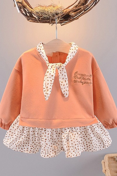 Bērnu pavasara kleita ar garām piedurknēm un izšuvumiem meitenēm