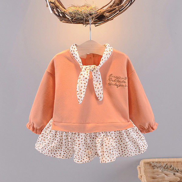 Bērnu pavasara kleita ar garām piedurknēm un izšuvumiem meitenēm