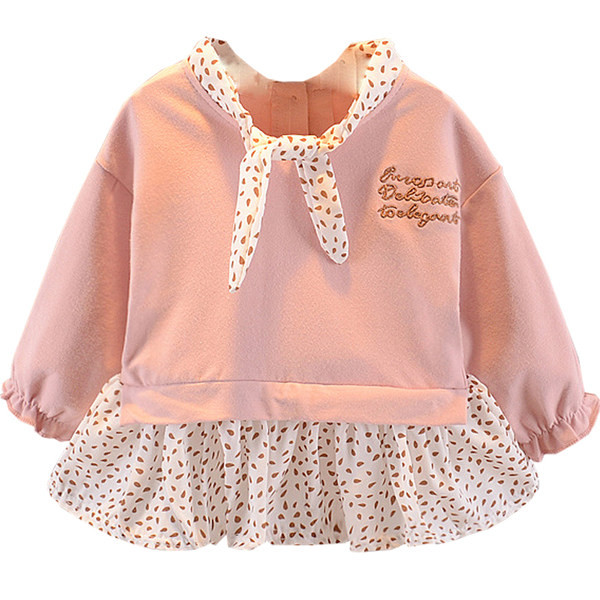 Bērnu pavasara kleita ar garām piedurknēm un izšuvumiem meitenēm