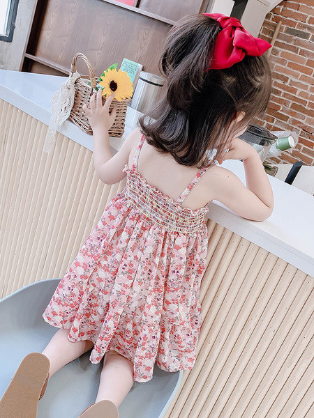 Rochie pentru copii cu maneci scurte si elastic - model floral