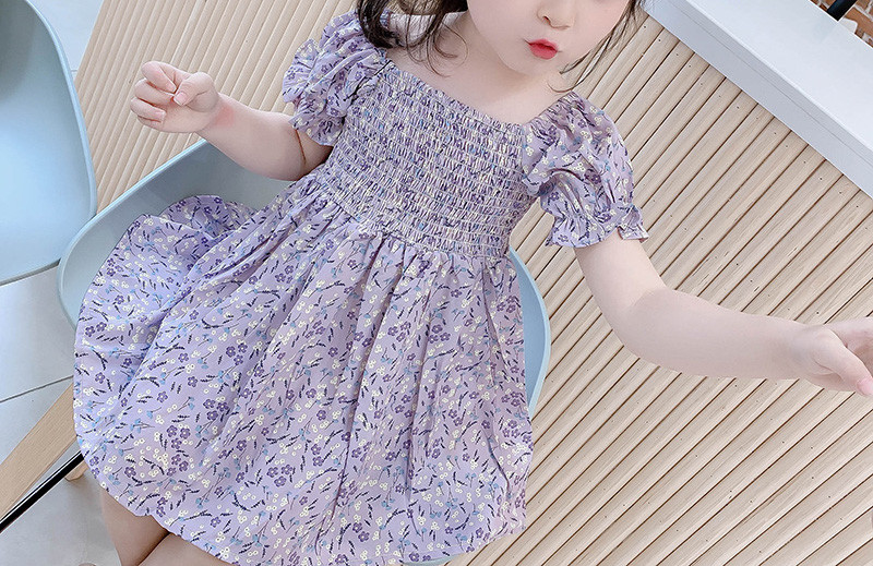 Rochie pentru copii cu maneci scurte si elastic - model floral