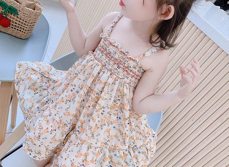 Rochie pentru copii cu maneci scurte si elastic - model floral