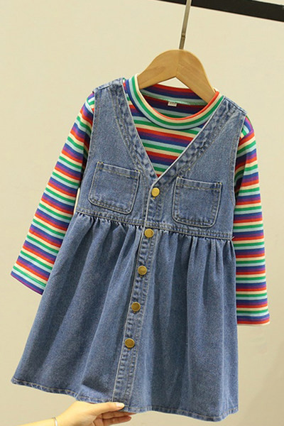 Vaikiška džinsinė suknelė + palaidinė ilgomis rankovėmis