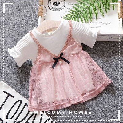 Ikdienas bērnu kleita ar apaļu kakla izgriezumu un īsām piedurknēm