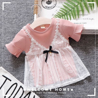 Ikdienas bērnu kleita ar apaļu kakla izgriezumu un īsām piedurknēm