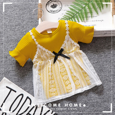 Ikdienas bērnu kleita ar apaļu kakla izgriezumu un īsām piedurknēm