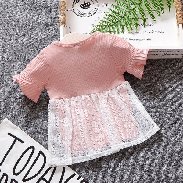 Ikdienas bērnu kleita ar apaļu kakla izgriezumu un īsām piedurknēm