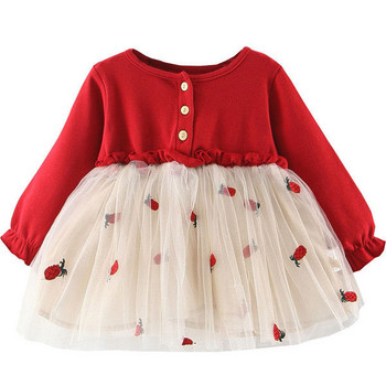Нов модел детска рокля за момичета с овално деколте и копчета