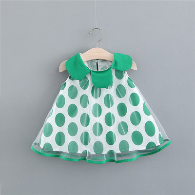 Μοντέρνο παιδικό φόρεμα πουά με οβάλ ντεκολτέ και τούλι