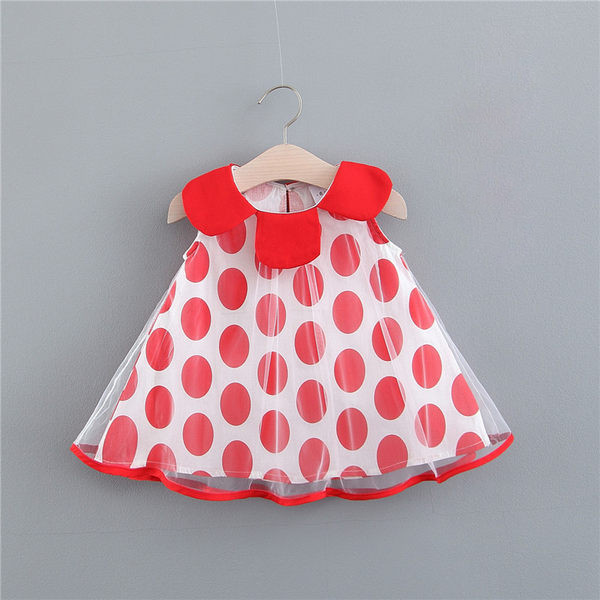 Μοντέρνο παιδικό φόρεμα πουά με οβάλ ντεκολτέ και τούλι