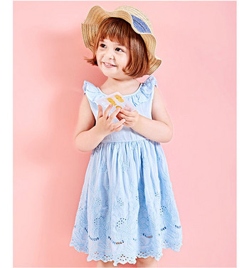 Детска ежедневна рокля с панделка и бродерия 