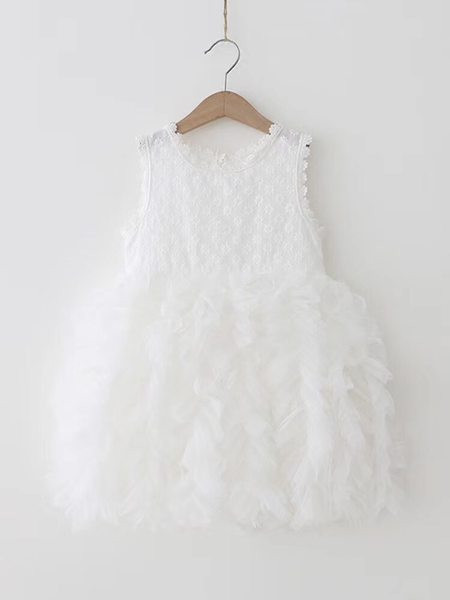 Παιδικό μοντέρνο φόρεμα με τούλι και οβάλ ντεκολτέ σε τρία χρώματα