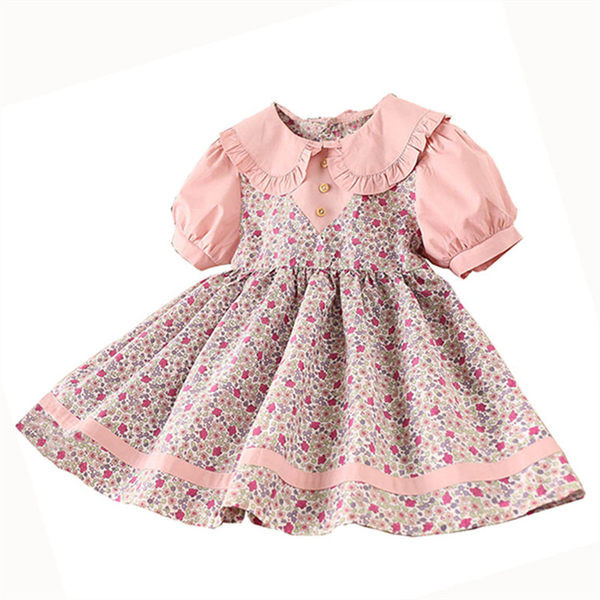 Παιδικό μοντέρνο φόρεμα με λουλουδάτο μοτίβο και κοντά μανίκια