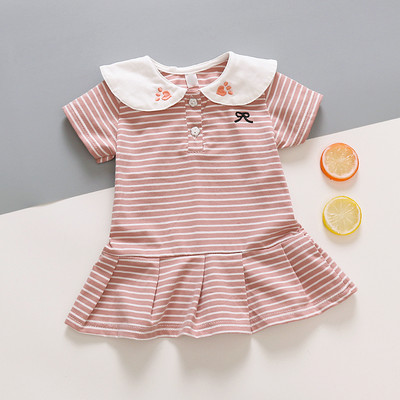 Casual παιδικό ριγέ φόρεμα με κεντήματα και κουμπιά για κορίτσια