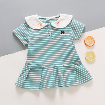 Casual παιδικό ριγέ φόρεμα με κεντήματα και κουμπιά για κορίτσια