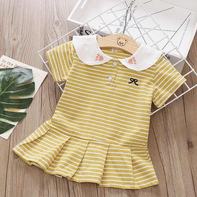 Casual παιδικό ριγέ φόρεμα με κεντήματα και κουμπιά για κορίτσια