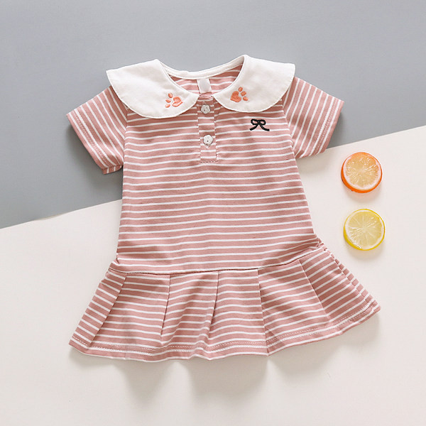 Casual παιδικό ριγέ φόρεμα με κεντήματα και κουμπιά για κορίτσια