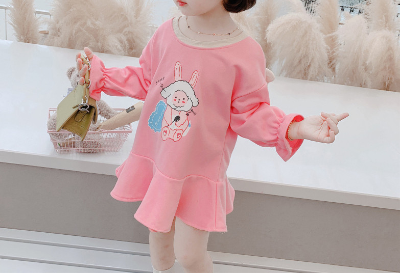 Παιδικό φόρεμα με μακριά μανίκια και απλικέ - στρογγυλή λαιμόκοψη