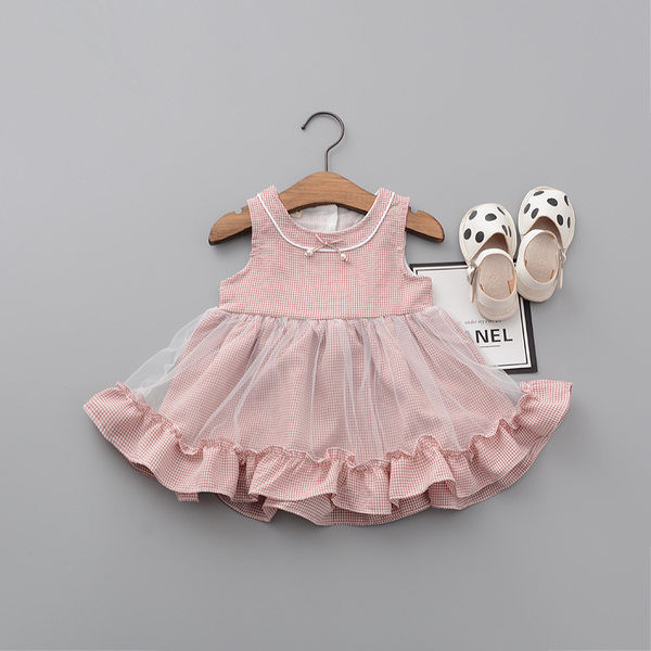 Παιδικό καρό φόρεμα με βολάν και πέρλες
