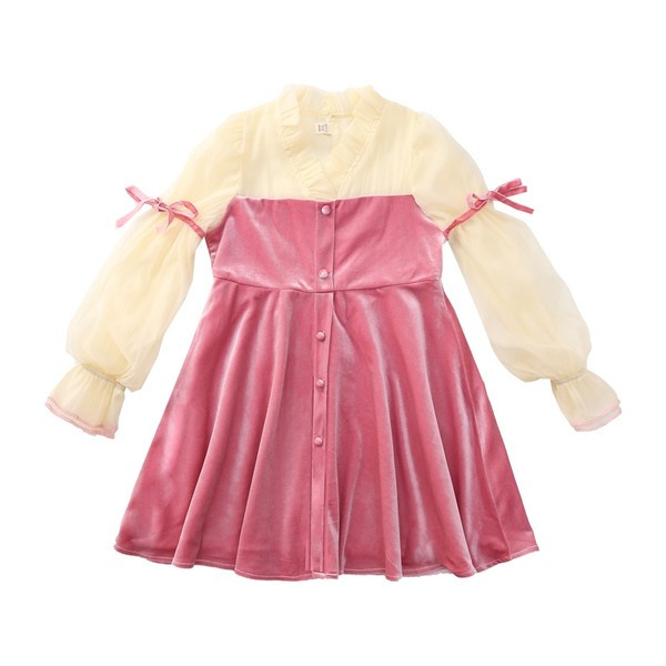 Μοντέρνο παιδικό φόρεμα με κουμπιά και βολάν