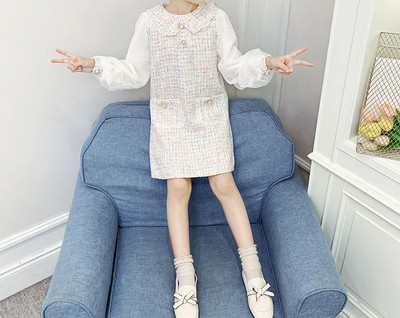 Παιδικό μοντέρνο φόρεμα με τσέπες και μακριά μανίκια