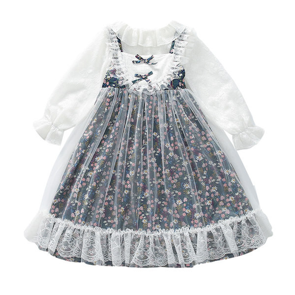 Bērnu ikdienas kleita ar lenti un tillu