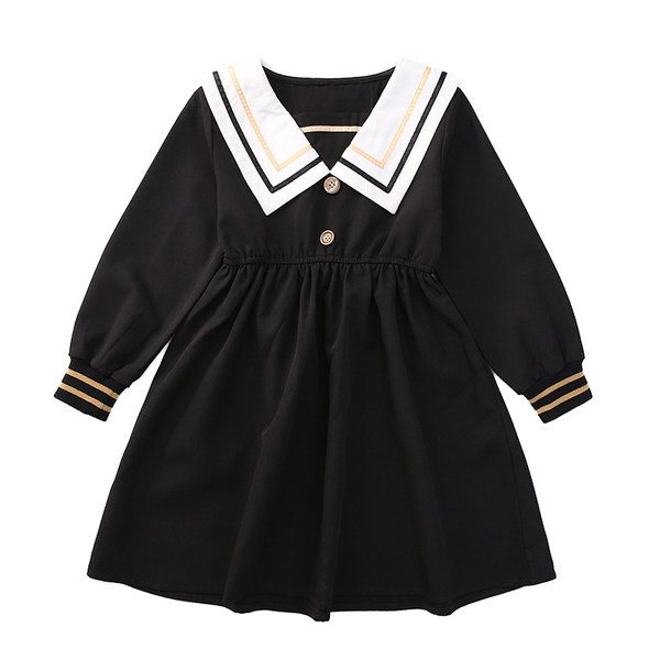 Bērnu ikdienas kleita ar garām piedurknēm un pogām