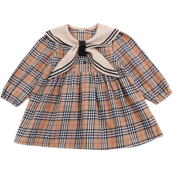 Παιδικό φόρεμα καρό για κορίτσια σε καφέ χρώμα