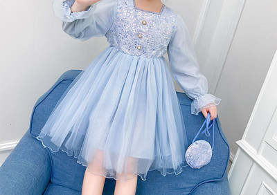 Μοντέρνο παιδικό φόρεμα με τούλι και μακριά μανίκια