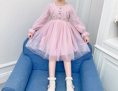 Μοντέρνο παιδικό φόρεμα με τούλι και μακριά μανίκια