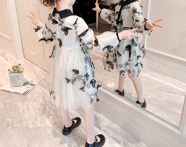 Svinīga sieviešu kleita ar apkakli un garām piedurknēm meitenēm