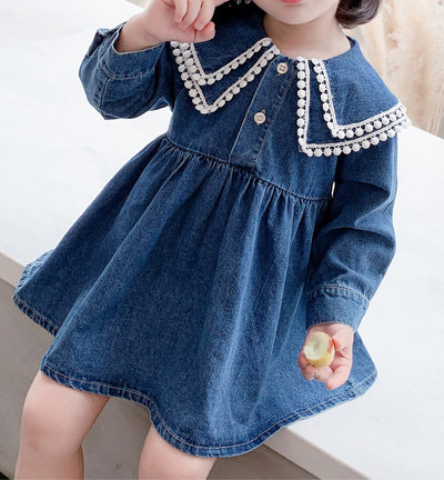 Rochie de blugi pentru copii cu maneci lungi si nasturi