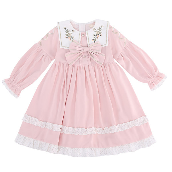 Παιδικό φόρεμα κομμένο μοτίβο με κέντημα και κορδέλα