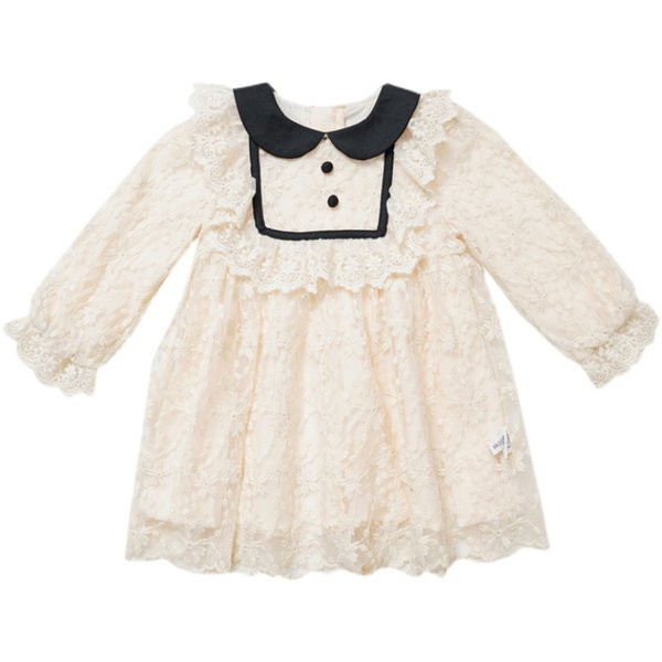 Mežģīņu bērnu kleita ar garām piedurknēm - baltā krāsā