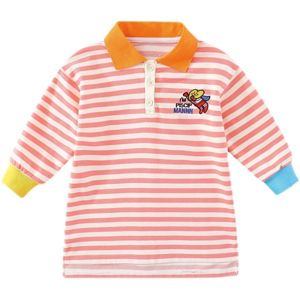 Bērnu svītraina kleita ar garām piedurknēm un klasisku apkakli