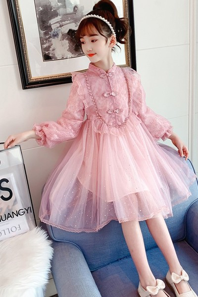 Moderna bērnu kleita ar lentīti zilā un rozā krāsā - divi modeļi