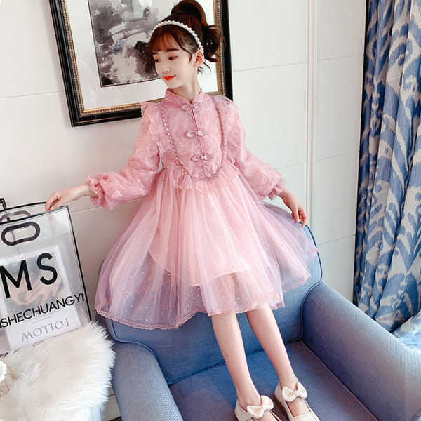 Moderna bērnu kleita ar lentīti zilā un rozā krāsā - divi modeļi