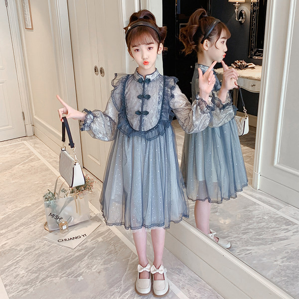 Moderna bērnu kleita ar lentīti zilā un rozā krāsā - divi modeļi