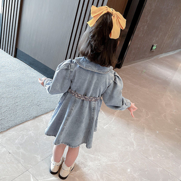 Casual παιδικό φόρεμα από τζιν με ζώνη για κορίτσια