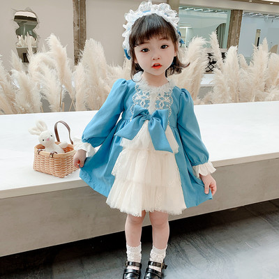 Παιδικό casual φόρεμα με κορδέλα σε μπλε και ροζ