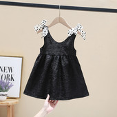 Μοντέρνο παιδικό φόρεμα με κορδέλες και οβάλ ντεκολτέ