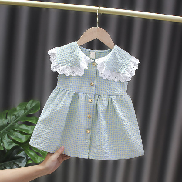 Παιδικό φόρεμα καρό με δαντέλα και κουμπιά