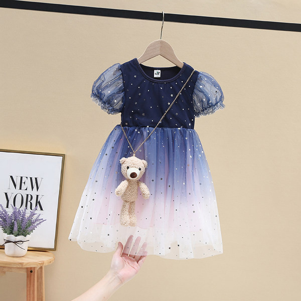 Moderna bērnu kleita ar īsām piedurknēm un apaļu kakla izgriezumu