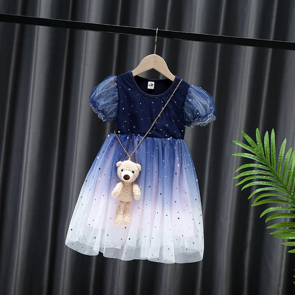 Moderna bērnu kleita ar īsām piedurknēm un apaļu kakla izgriezumu