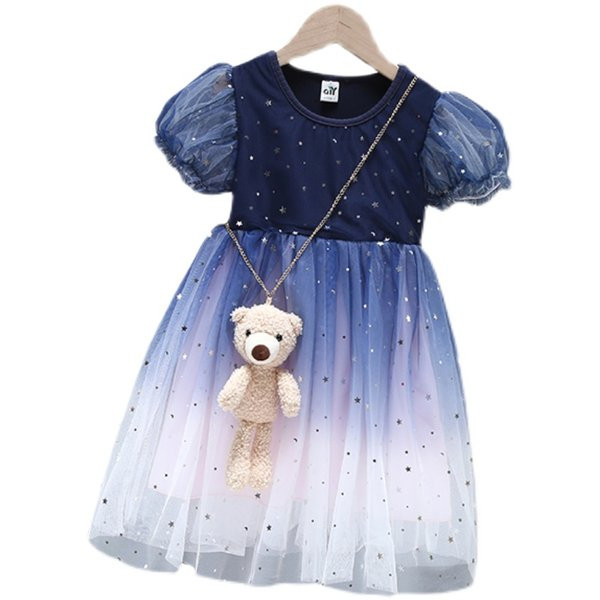 Moderna bērnu kleita ar īsām piedurknēm un apaļu kakla izgriezumu